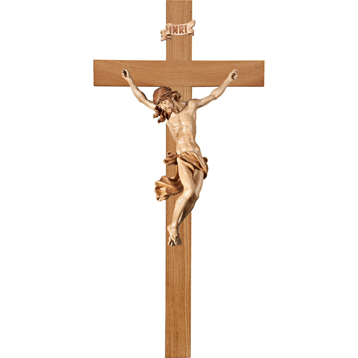 Cristo Barroco en cruz de roble simple ancha